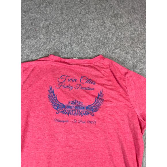 Harley Davidson Shirt Women Large Pink Twin Cities Minneapolis V Neck Moto Biker - Picture 8 of 8